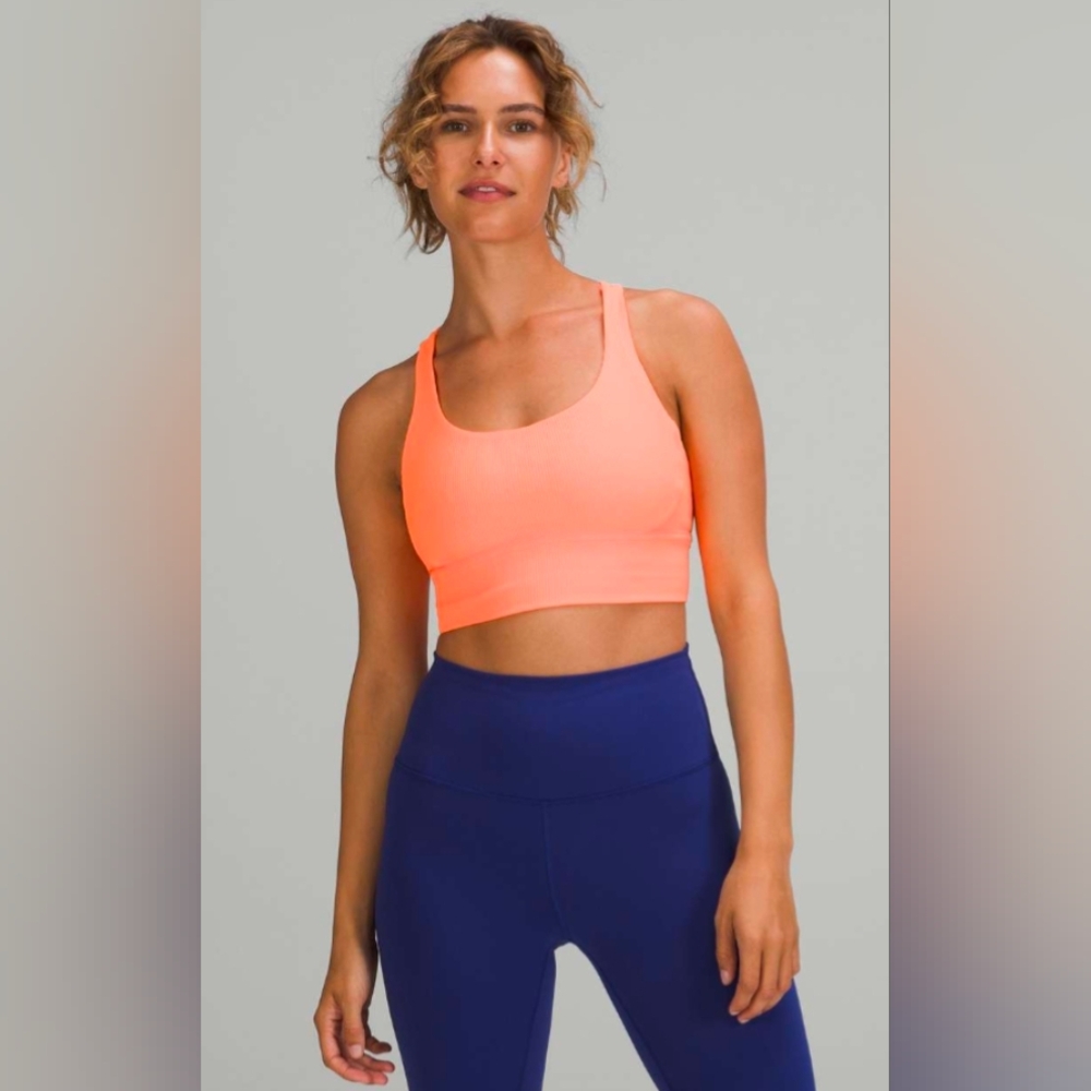 Lululemon Energy Longline Bra Ribbed Luxtreme Size 6 Color Sunny Coral